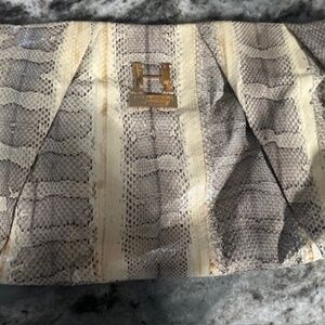 Vintage H by Halston Snake Python Patten Leather Clutch Purse